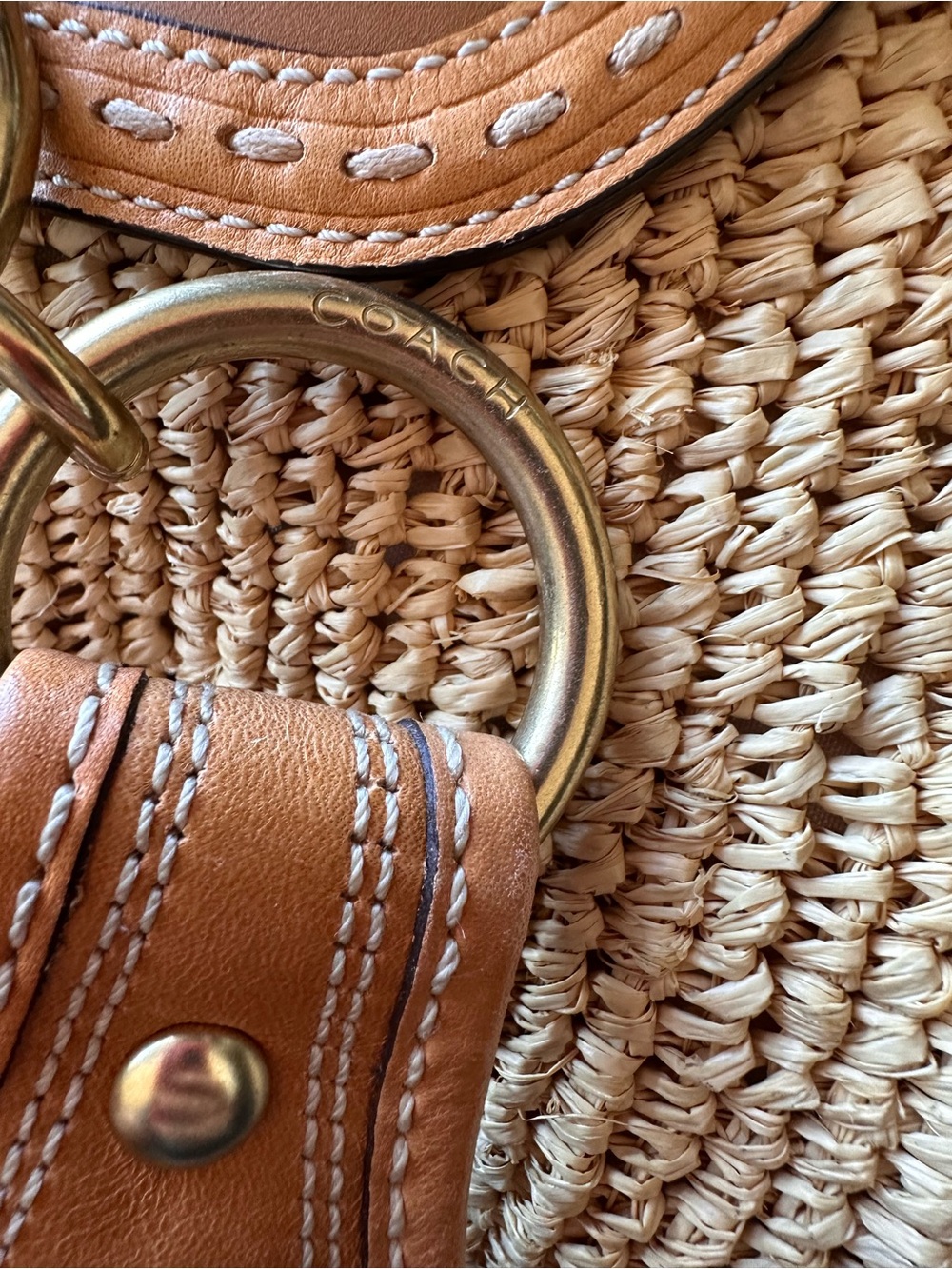 Coach Straw and Tan Woven Hobo Bag - Picture 8 of 11